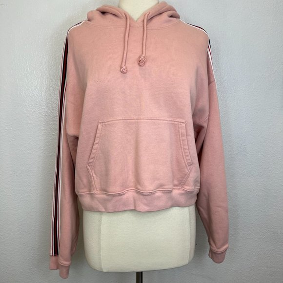 Aritzia tna Camille White Cap Pink Side Stripe Cropped Hoodie Size M - Picture 4 of 10